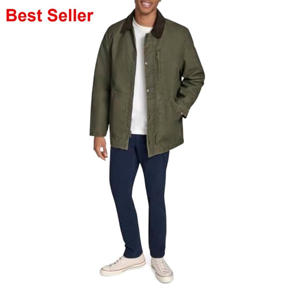 Men's Corduroy Collar Field Jacket, Snap Closure, Multiple Pockets - Picture 2 of 7